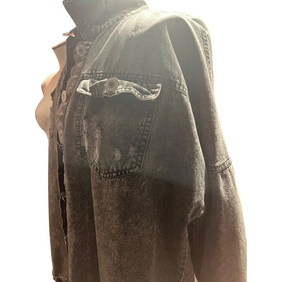 nwt acid washed jean jacket shirt button closure siZE lARGE - Picture 7 of 10